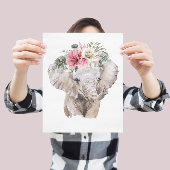 COPY - Watercolor Floral Elephant Wall Art Illustration Print Poster Card Unfra… - Picture 3 of 8